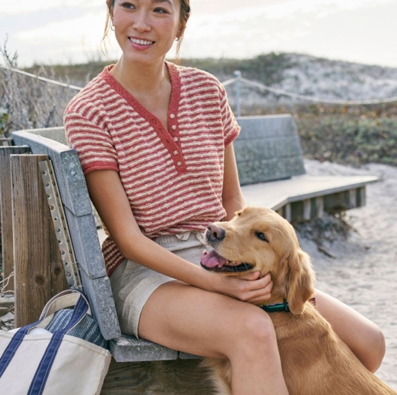 L.L. Bean Navy and Cream Striped V-Neck Sweater - Picture 2 of 12
